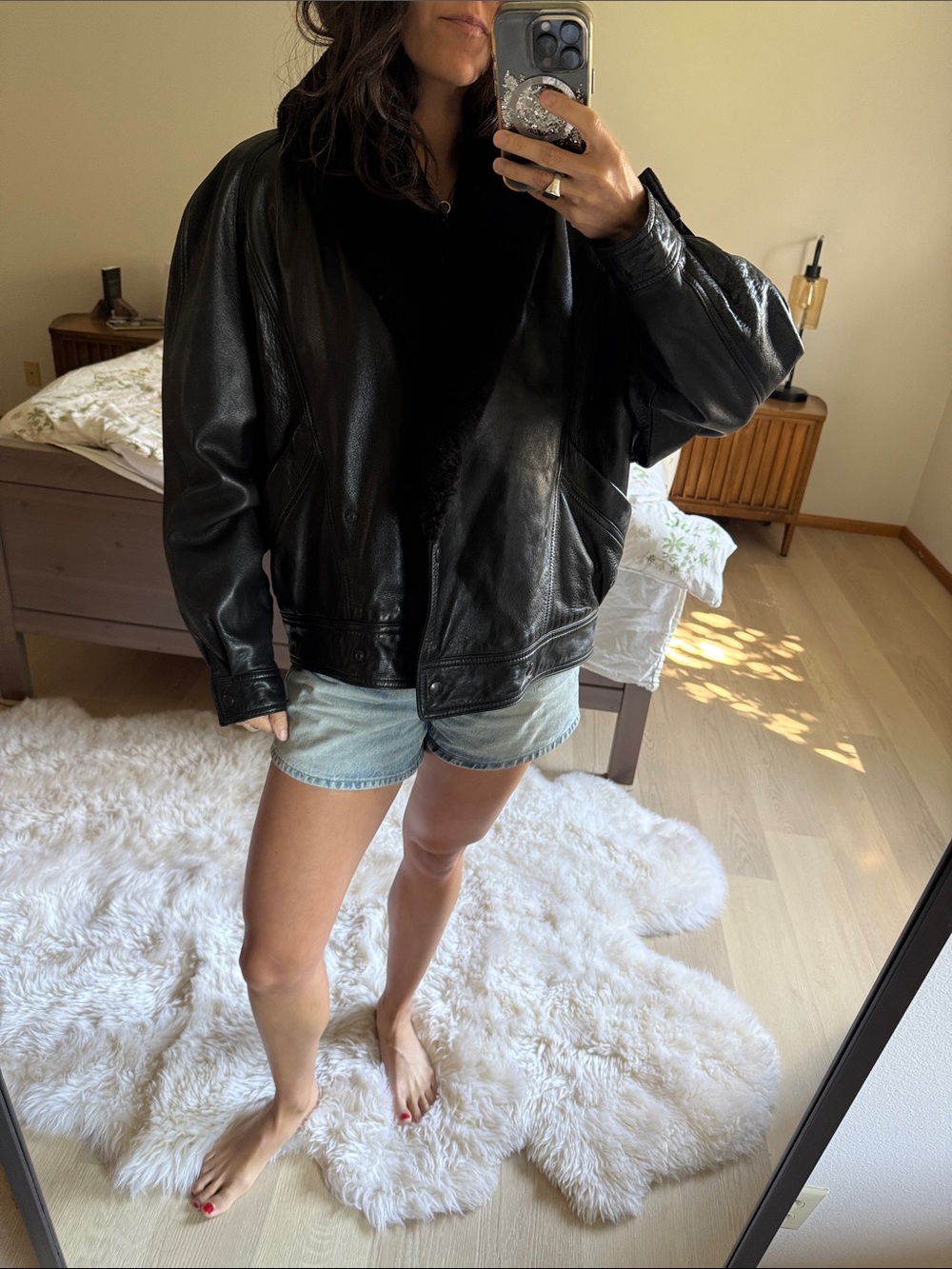 Vintage Ann Taylor Black Leather Bomber Jacket 90s